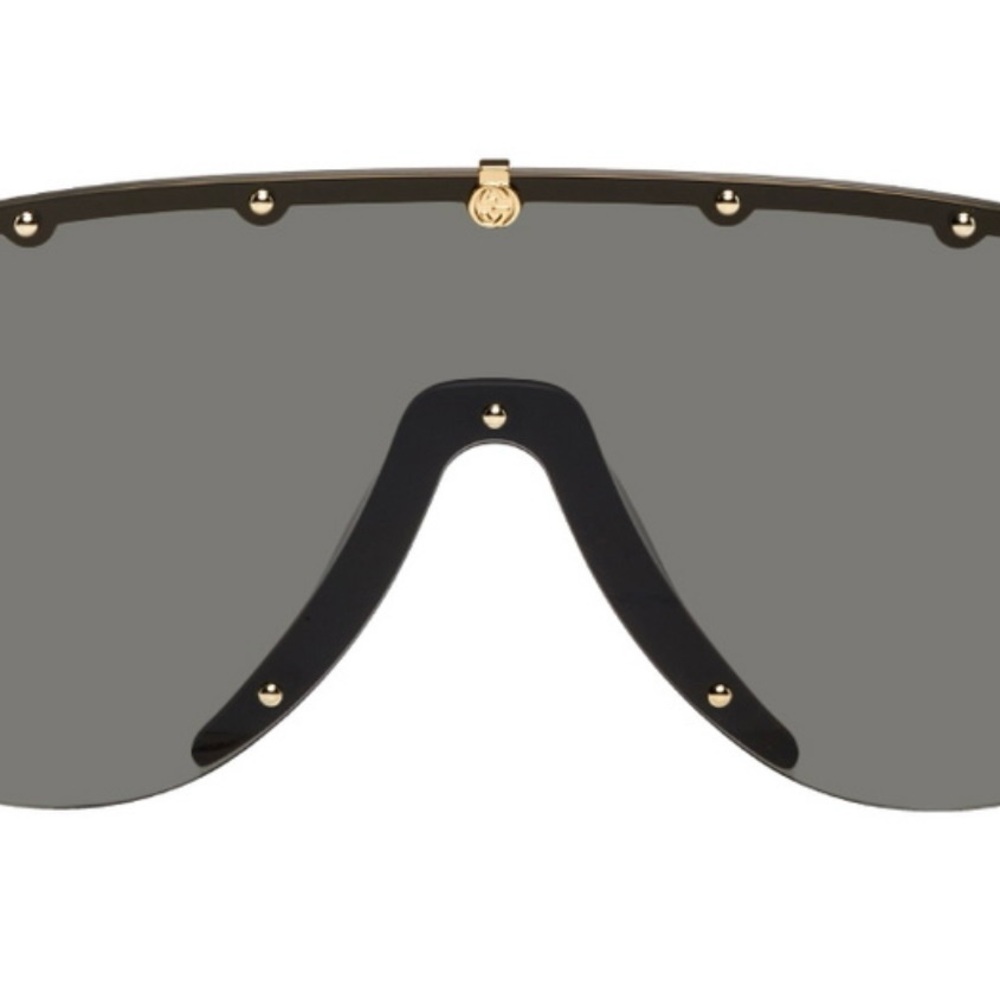 Gucci Black Shield Sunglasses with Gold Hardware